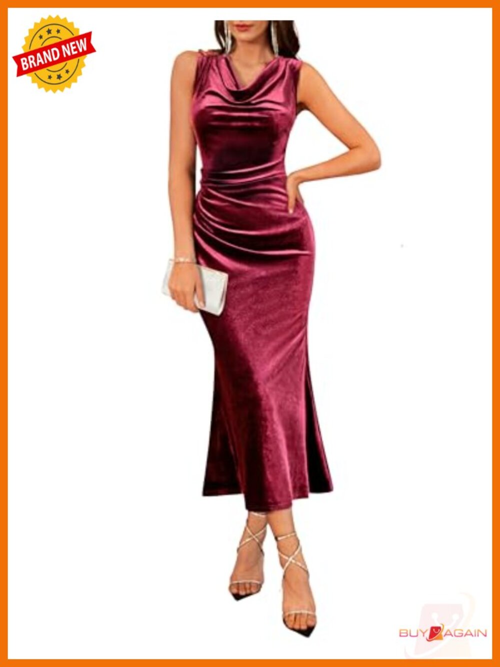 GRACE KARIN Velvet Cowl Neck Mermaid Maxi Dress Sleeveless Formal Wedding Guest